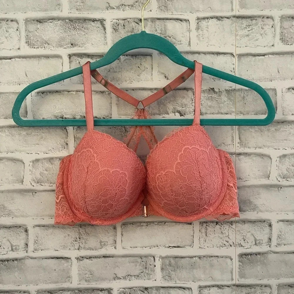 Women’s Victoria's Secret coral lace push-up padded racerback Bra 36D